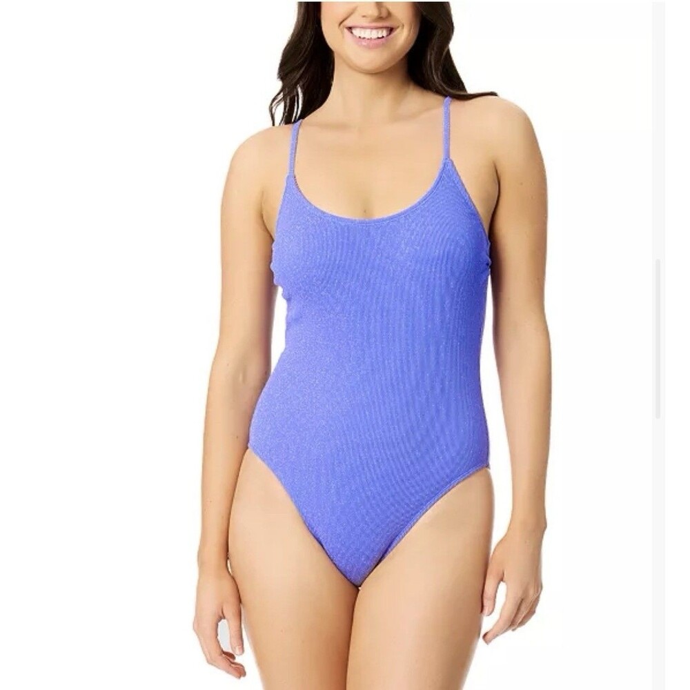 Salt + Cove Juniors Ribbed One-Piece Swimsuit Size Medium Metallic Purple NWT